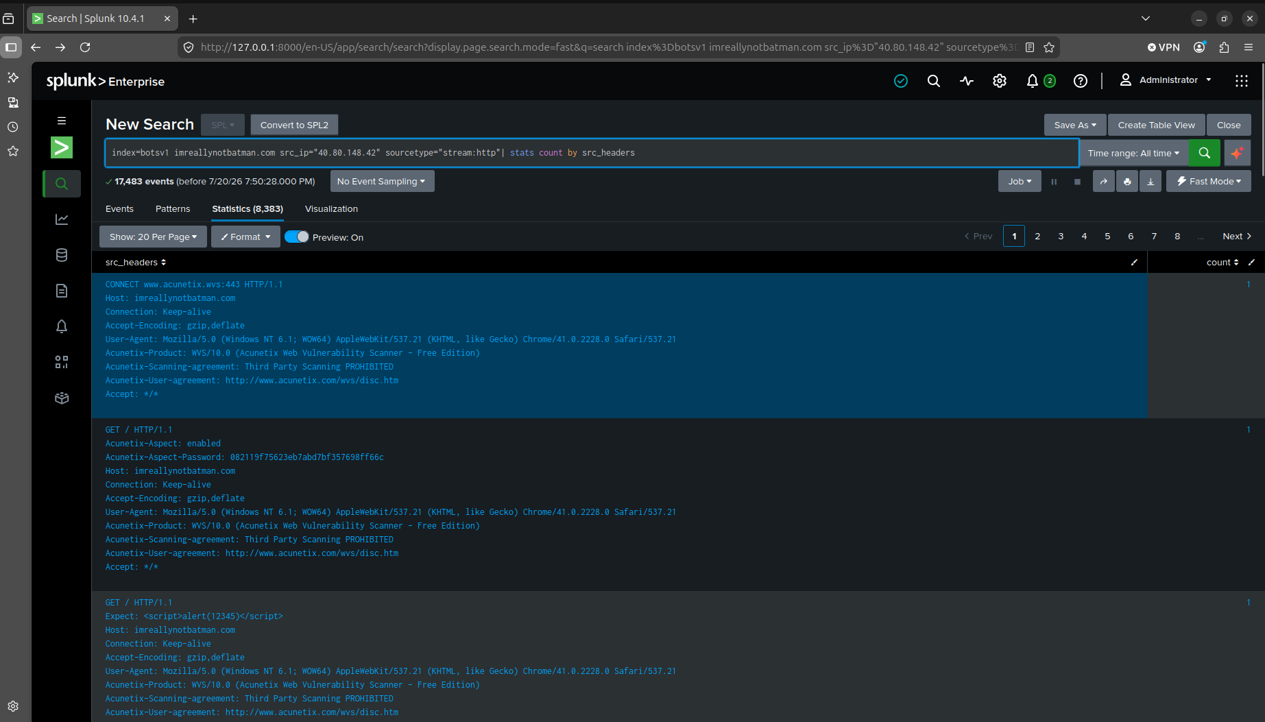 Raw headers from the scanning IP, Acunetix self-identifying in the request