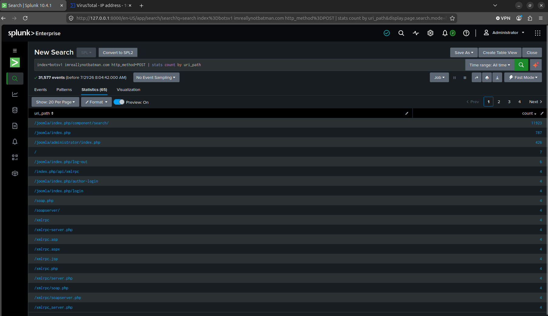 Narrowing from search-component noise to the real login endpoint