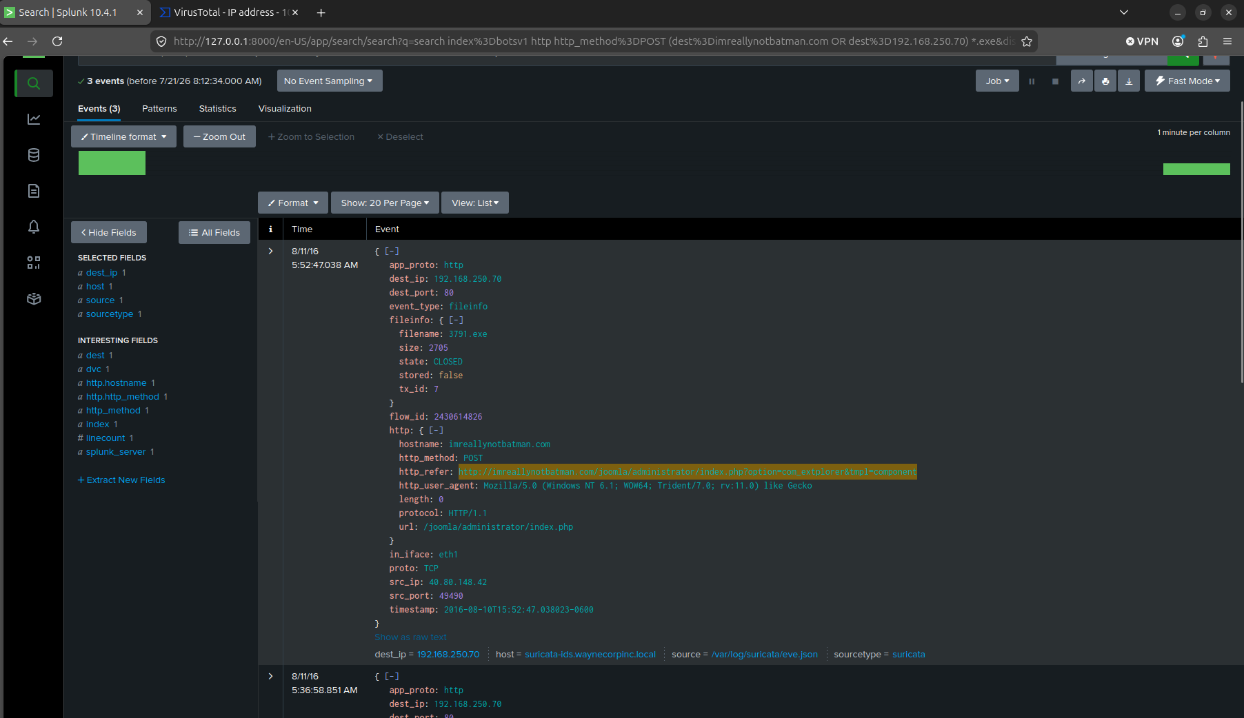 Suricata fileinfo event, 3791.exe uploaded via com_extplorer