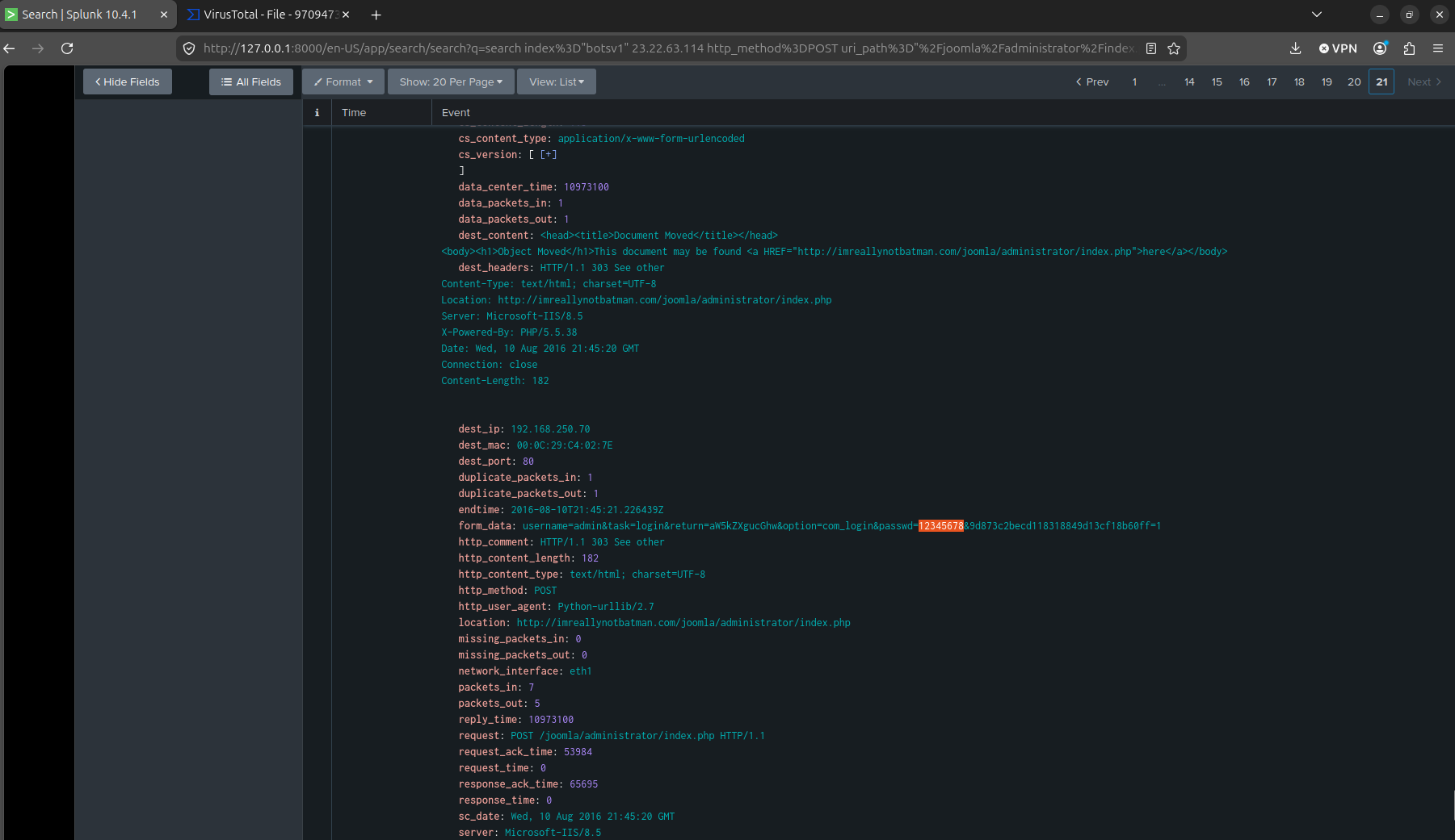 Last page of results, the true earliest brute-force attempt