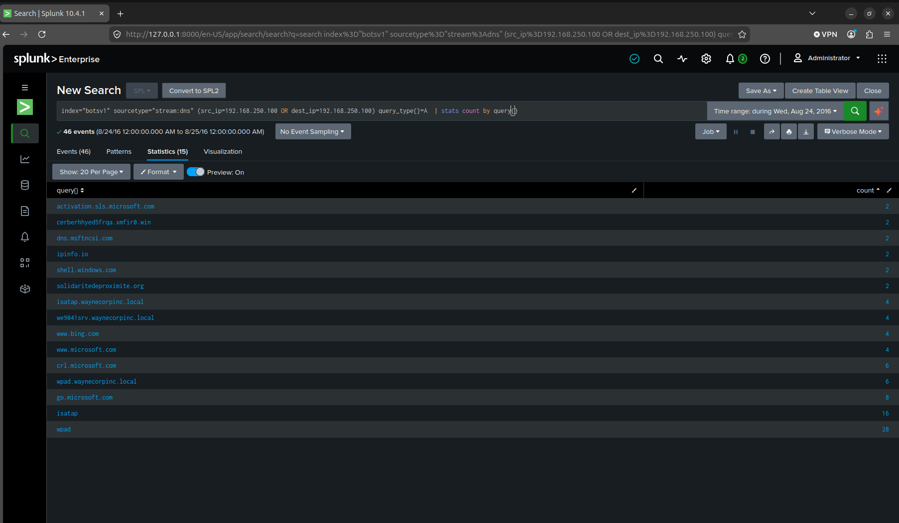 First attempt, DNS queries counted but with no time ordering