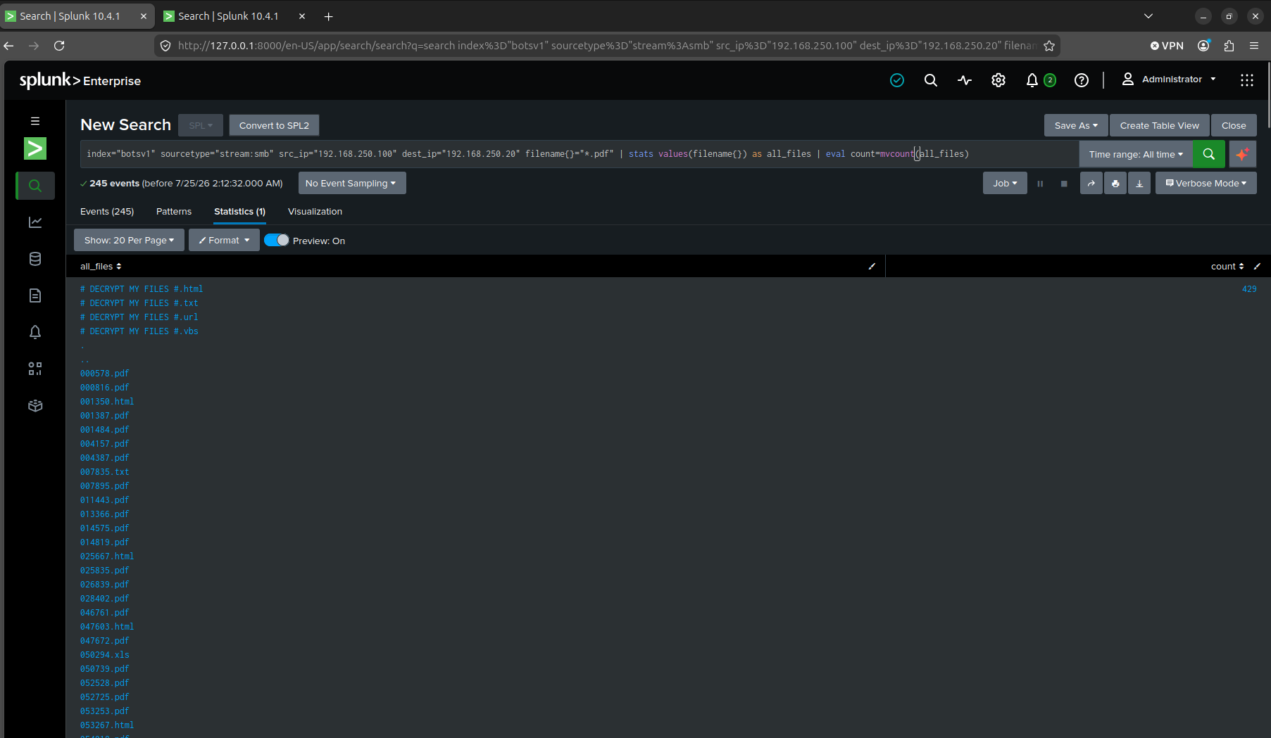 The mvcount dead end, 429 files, contaminated by non-PDF filenames in the same multivalue field