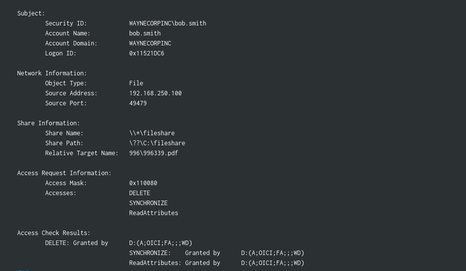 Raw event decoding 0x110080 as the post-encryption delete of the original